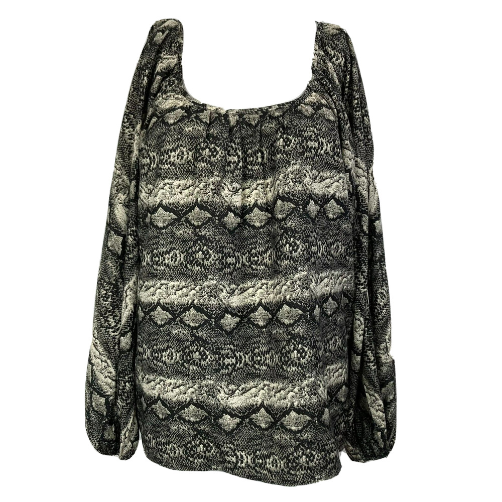5|48 Shirt Womens Sz M Black White Snake Peasant Blouse Top Scoop Neck‎ Pullover